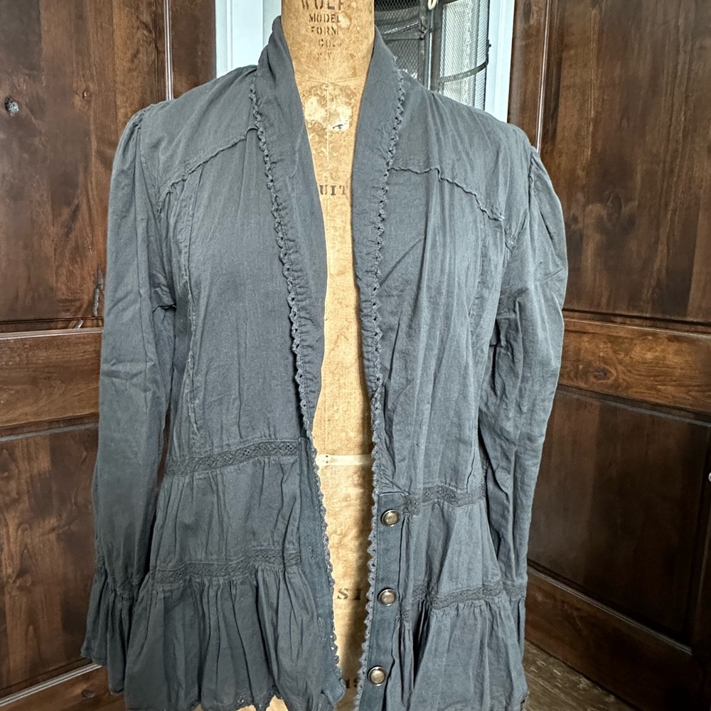 Free People Gray Ruffled Jacket